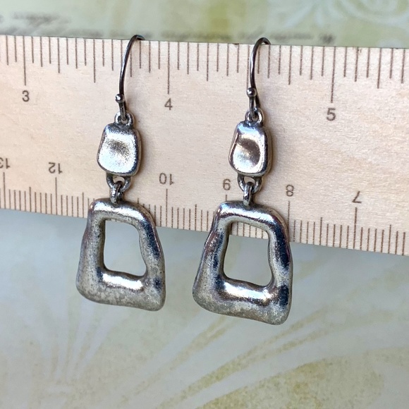 Hammered Silver Earrings, Pierced, silver tone, vintage - Picture 1 of 4